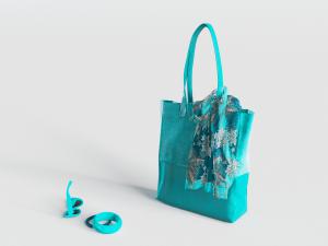 蓝色手提包、挎包和丝巾太阳镜3d模型 蓝色手提包、挎包和丝巾太阳镜