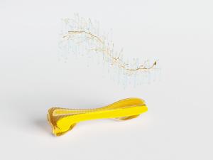 现代黄色异形公共椅、树枝造型吊灯