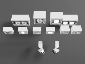 现代白色方形单头、双头筒灯射灯