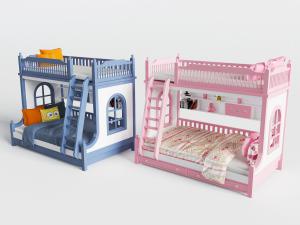 欧式儿童蓝色、粉色带梯子的上下铺