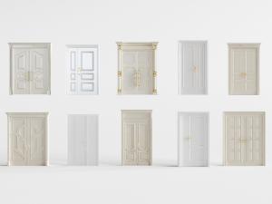 欧式白色镶嵌金色雕花的双扇平开门