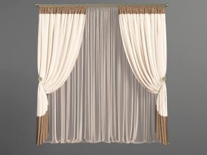 新中式白色垂感窗帘窗纱3d模型 新中式白色垂感窗帘窗纱