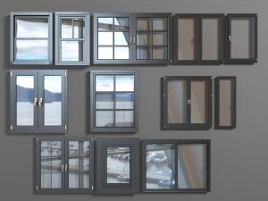 现代黑色金属边框的玻璃平开窗