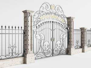 欧式铁艺黑色带围栏的雕花大门