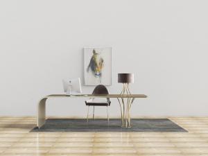 新中式现代书桌椅组合3d模型 新中式现代书桌椅组合