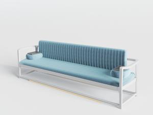 新中式蓝色坐垫的长椅3d模型 新中式蓝色坐垫的长椅