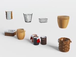 现代竹编和金属网状收纳筐3d模型 现代竹编和金属网状收纳筐