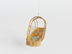 东南亚藤编装饰皮草坐垫的吊椅