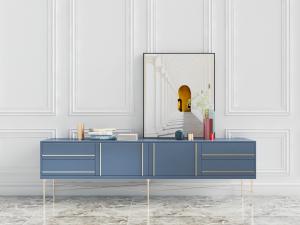 现代轻奢细脚金属蓝色的玄关柜、电视柜3d模型 现代轻奢细脚金属蓝色的玄关柜、电视柜