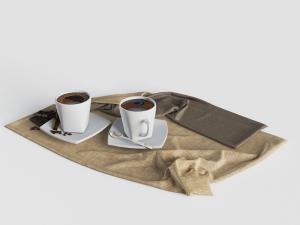 现代欧式餐巾布、白色陶瓷咖啡杯碟饮料