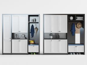 现代北欧白色柜门黑色柜体带卡座的玄关柜3d模型 现代北欧白色柜门黑色柜体带卡座的玄关柜