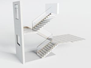 现代玻璃护栏的大理石台阶的楼梯3d模型 现代玻璃护栏的大理石台阶的楼梯