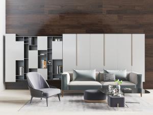 现代灰蓝色多人沙发、休闲椅和茶几组合3d模型 现代灰蓝色多人沙发、休闲椅和茶几组合