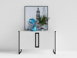 现代黑色金属支架白色柜体的玄关柜、蓝色人物雕像模3d模型 现代黑色金属支架白色柜体的玄关柜、蓝色人物雕像模