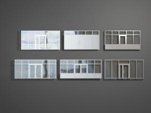 现代嵌入玻璃墙的双开门、平开门