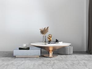 新中式金属圆形茶几配搭方形茶几3d模型 新中式金属圆形茶几配搭方形茶几