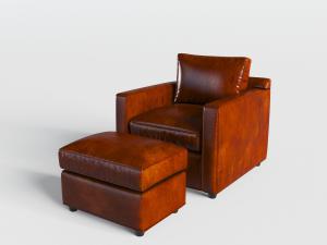 现代棕红色皮质单人沙发、脚踏3d模型 现代棕红色皮质单人沙发、脚踏