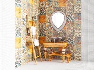 地中海风实木洗手柜陶瓷洗手盆组合