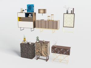 新中式装饰花纹的玄关柜3d模型 新中式装饰花纹的玄关柜