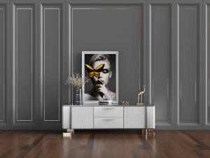 现代弓字形金属支架的白色玄关柜、装饰画3d模型 现代弓字形金属支架的白色玄关柜、装饰画