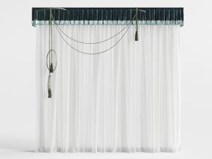 新中式墨绿色帘头的白色窗纱窗帘3d模型 新中式墨绿色帘头的白色窗纱窗帘