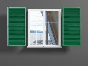 现代白色平开窗和百叶窗