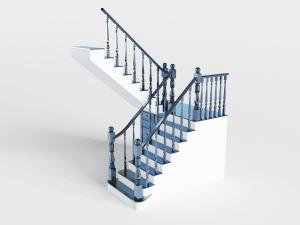 欧式实木雕花栏杆的转角楼梯3d模型 欧式实木雕花栏杆的转角楼梯