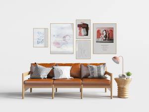 北欧实木多人沙发边几组合3d模型 北欧实木多人沙发边几组合