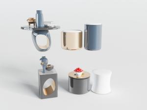 新中式茶几边几3d模型 新中式茶几边几