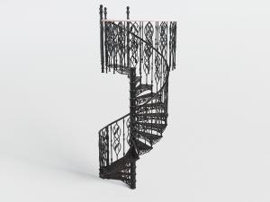 欧式黑色雕花栏杆的螺旋楼梯3d模型 欧式黑色雕花栏杆的螺旋楼梯