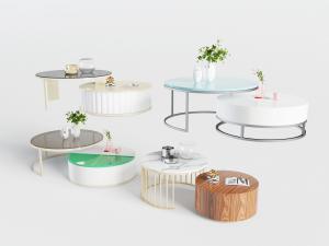 新中式圆形茶几3d模型 新中式圆形茶几