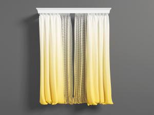 现代渐变黄色双扇窗帘3d模型 现代渐变黄色双扇窗帘