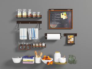 欧式隔板搁架上的厨房用品