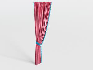 新中式玫红色金丝绒单扇窗帘3d模型 新中式玫红色金丝绒单扇窗帘