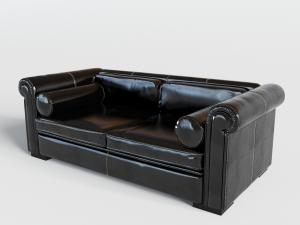 现代黑色低靠背的皮革双人沙发3d模型 现代黑色低靠背的皮革双人沙发