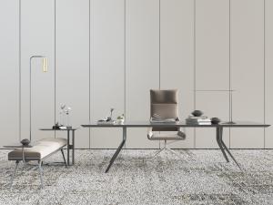 新中式黑色书桌椅组合、贵妃椅3d模型 新中式黑色书桌椅组合、贵妃椅