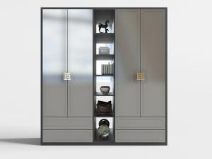 新中式中间开放式收纳的衣柜3d模型 新中式中间开放式收纳的衣柜