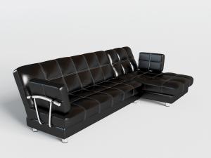 现代黑色真皮转角多人沙发3d模型 现代黑色真皮转角多人沙发