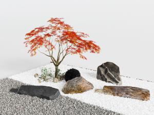 中式枫树石头景观小品