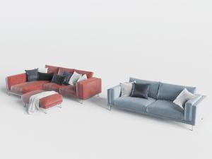 现代砖红色带脚踏的多人沙发3d模型 现代砖红色带脚踏的多人沙发