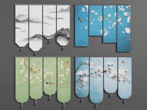 中式装饰花鸟图案的窗帘升降帘3d模型 中式装饰花鸟图案的窗帘升降帘