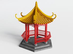 中式六边形凉亭