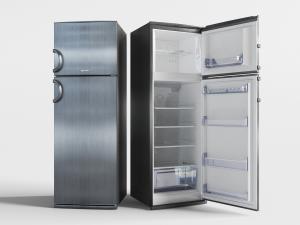 现代黑色拉丝金属上下门冰箱
