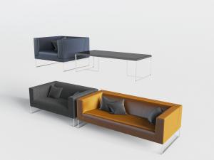 现代灰色金属支架的多人沙发3d模型 现代灰色金属支架的多人沙发