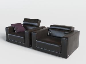 现代方形黑色皮革单人沙发3d模型 现代方形黑色皮革单人沙发