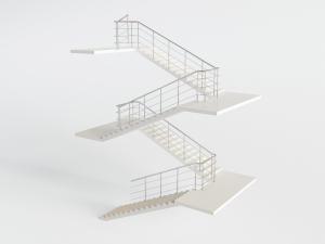 现代不锈钢扶手转角多层楼梯3d模型 现代不锈钢扶手转角多层楼梯