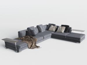 现代新中式灰色带边几的转角多人沙发3d模型 现代新中式灰色带边几的转角多人沙发
