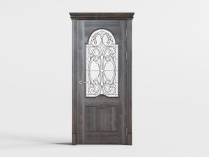 欧式胡桃木带玻璃的平开门