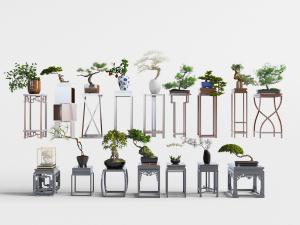 中式实木不同造型花架盆景盆栽