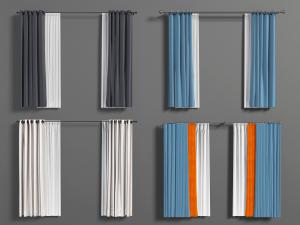 新中式窗帘窗纱3d模型 新中式窗帘窗纱